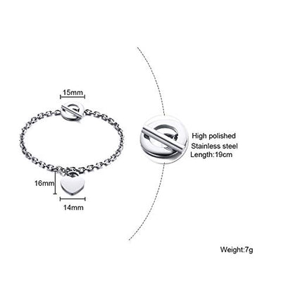 Rockyu レディースブレスレット ハートチャーム付き チタン製OTマンテルチェーン ピンクゴールド