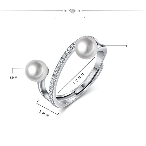 Rockyu 指輪 レディース パール リング シルバー ピンクゴールド ジルコニア 2粒デザイン フリーサイズ