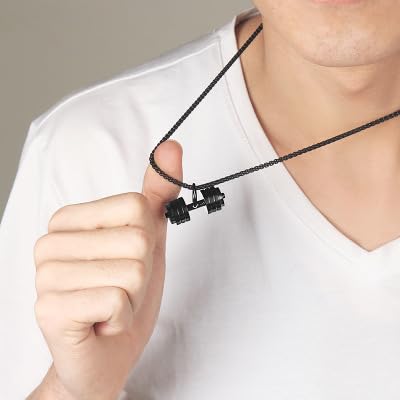 Rockyu ネックレス メンズ ダンベル ペンダント ステンレス製 チタン仕上げ スポーツモチーフ