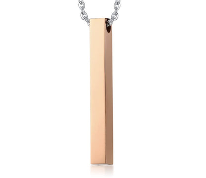 Rockyu スティックネックレス メンズ レディース サージカルステンレス 光面レザーチェーン 長方形ペンダント シルバー・ブラック・ピンクゴールド・ゴールド