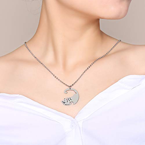 Rockyu ペアネックレス 犬モチーフ YinYangデザイン ブラック＆シルバー ステンレス製 カップル用