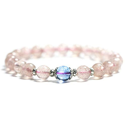 Rockyu ブレスレット レディース ピンククリスタル 天然石 ビーズ 数珠ブレス おしゃれアクセサリー