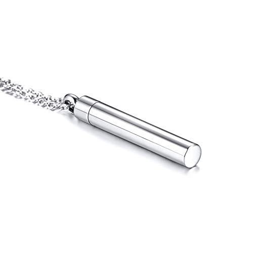 Rockyu メモリアルネックレス ペット 足あと刻印 円柱型 遺骨ペンダント ステンレス製 シルバー 50cmチェーン付き