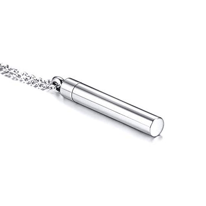 Rockyu メモリアルネックレス ペット 足あと刻印 円柱型 遺骨ペンダント ステンレス製 シルバー 50cmチェーン付き