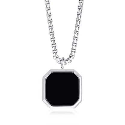 Rockyu スクエアペンダントネックレス｜天然石×ステンレス 60cmチェーン メンズ