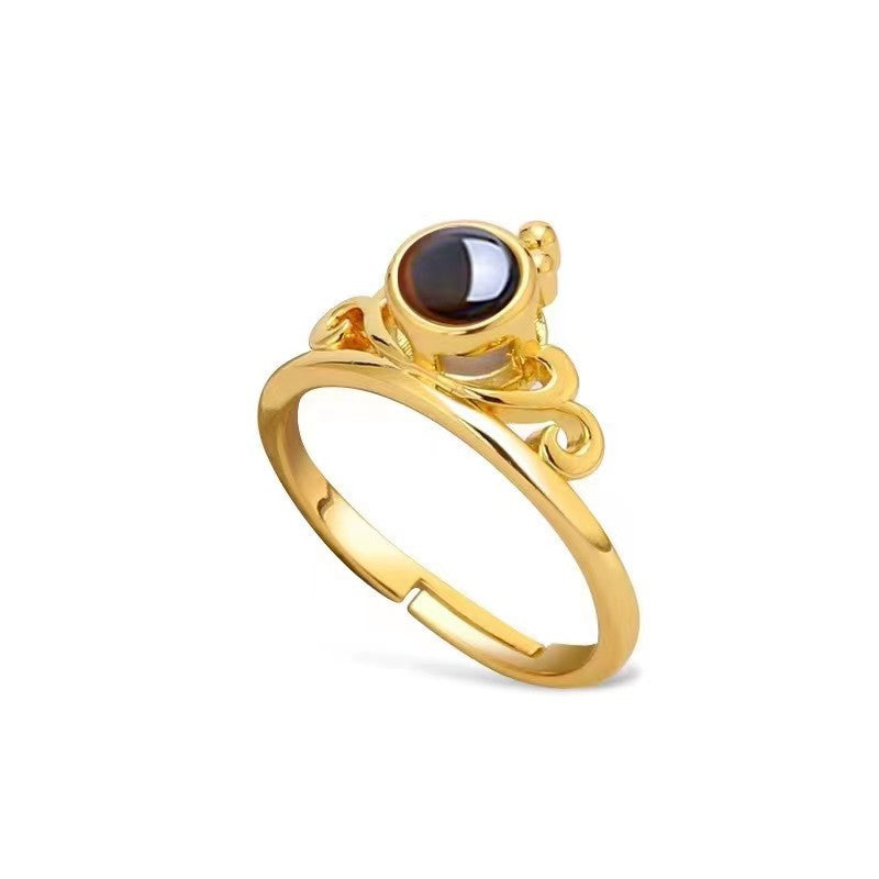 Rockyu 指輪 レディース ピンクゴールド シンプル フリーサイズ リング ルーペ付き