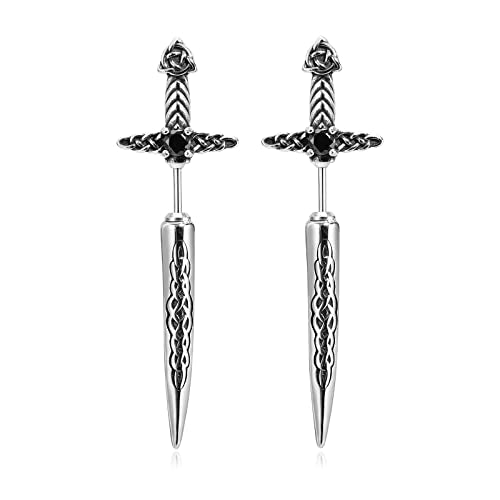 Rockyu ピアス メンズ シルバー 剣モチーフ ソードピアス ステンレス製 金属アレルギー対応 クロスデザイン