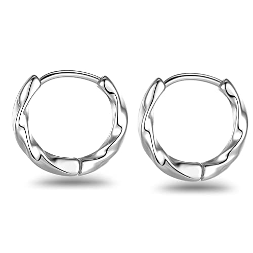 Rockyu ツイストフープピアス メンズ レディース兼用 ステンレス製 金属アレルギー対応 黒＆シルバー