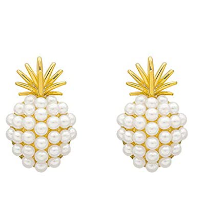 Rockyu ピアス レディース パイナップル ゴールド 真珠 925純銀製スタッド 可愛い両耳用