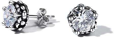 Rockyu ピアス メンズ レディース 両耳用 スタッドピアス ブラック＆クリア CZダイヤモンド