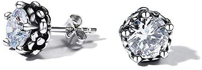 Rockyu ピアス メンズ レディース 両耳用 スタッドピアス ブラック＆クリア CZダイヤモンド