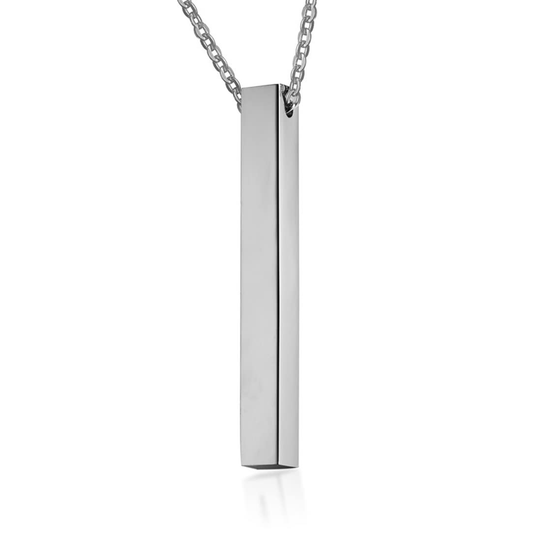 Rockyu スティックネックレス メンズ レディース サージカルステンレス 光面レザーチェーン 長方形ペンダント シルバー・ブラック・ピンクゴールド・ゴールド