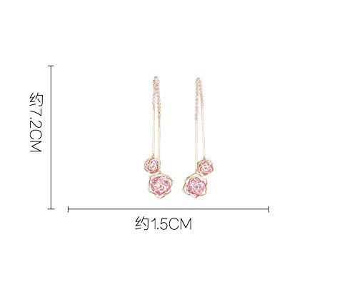 Rockyu ピアス レディース 人気 揺れる ジルコニア シルバー925 花デザイン ロングピアス キラキラ 小顔効果