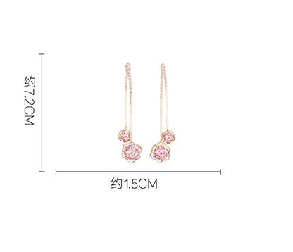 Rockyu ピアス レディース 人気 揺れる ジルコニア シルバー925 花デザイン ロングピアス キラキラ 小顔効果