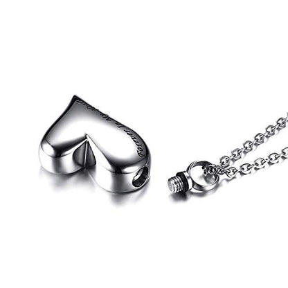 Rockyu ハート型メモリアルネックレス ステンレス製 刻印入り 遺骨ペンダント 50cmチェーン