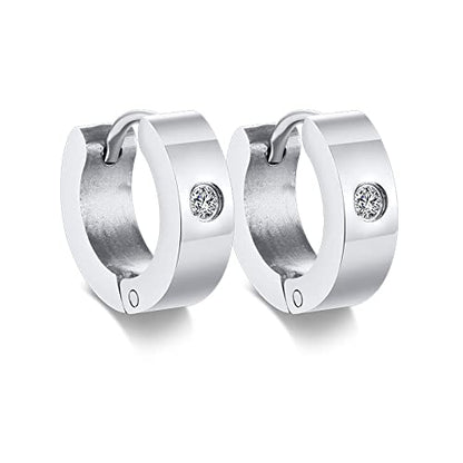 Rockyu フープピアス メンズ レディース兼用 ジルコニア付き 太めリング ステンレス製 金属アレルギー対応 4色展開