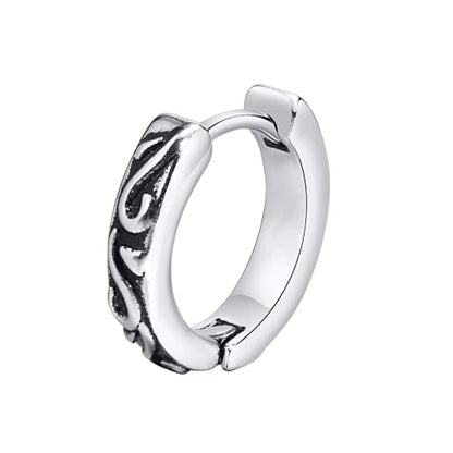 Rockyu メンズ フープピアス シルバー ステンレス 彫刻デザイン 片耳用 小さめ 金属アレルギー対応