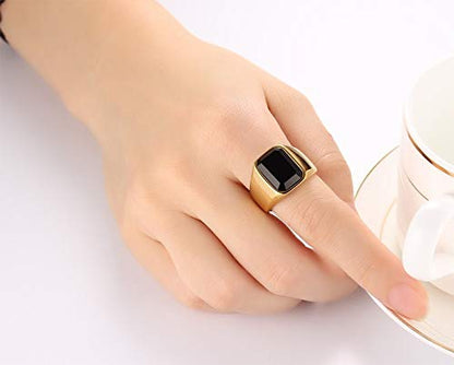 ステンレス印台リング メンズ｜ブラックオニキス＆ターコイズ デザイン 指輪