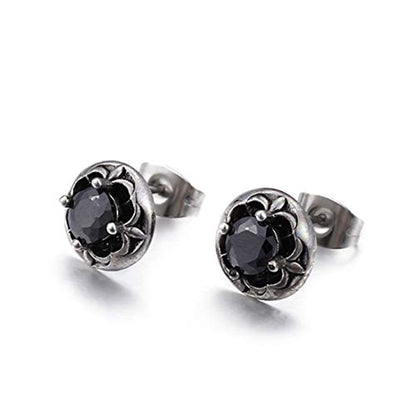 Rockyu 星型クラウンピアス メンズ＆レディース – ブラック＆クリア ジルコニア×ステンレス（10mm）