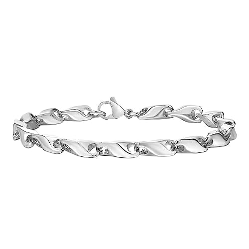 Rockyu メンズ デニムチェーンブレスレット｜ステンレス製 IPコーティング 21cm｜ゴールド・ブラック・シルバー｜金属アレルギー対応