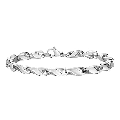 Rockyu メンズ デニムチェーンブレスレット｜ステンレス製 IPコーティング 21cm｜ゴールド・ブラック・シルバー｜金属アレルギー対応