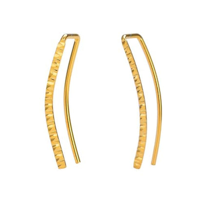 Rockyu レディースイヤーカフ ノンホールピアス カーブデザイン シルバー＆ゴールド 凹凸模様 手作り風 アクセサリー