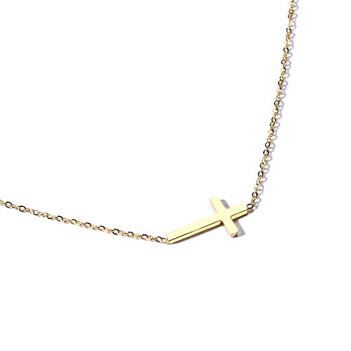 Rockyu 十字架ネックレス ピンクゴールド ステンレス製 シンプルクロス チェーンアクセサリー