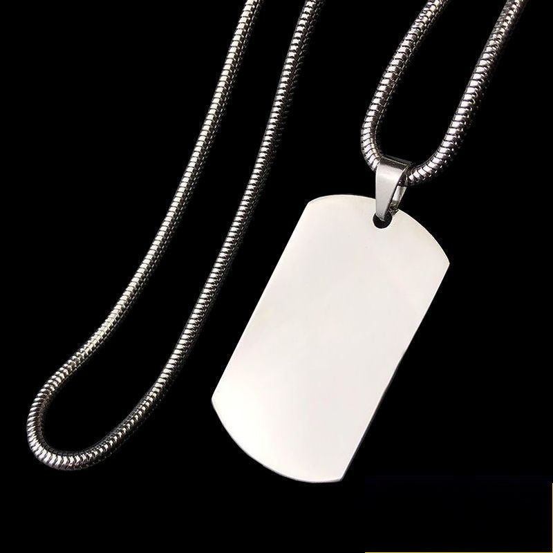 Rockyu ネックレス メンズ タングステンプレート 長方形ペンダント ベネチアンチェーン