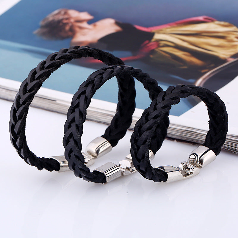 Rockyu レザーブレスレット メンズ 編み込みバングル PUレザー製｜ブラック＆ブラウン 全3サイズ