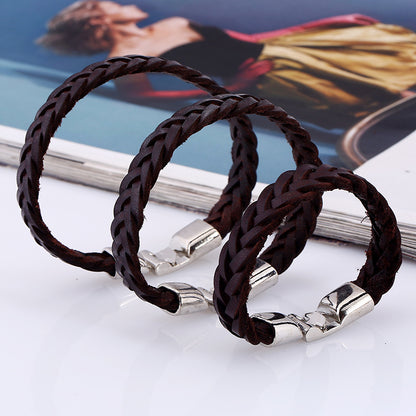 Rockyu レザーブレスレット メンズ 編み込みバングル PUレザー製｜ブラック＆ブラウン 全3サイズ