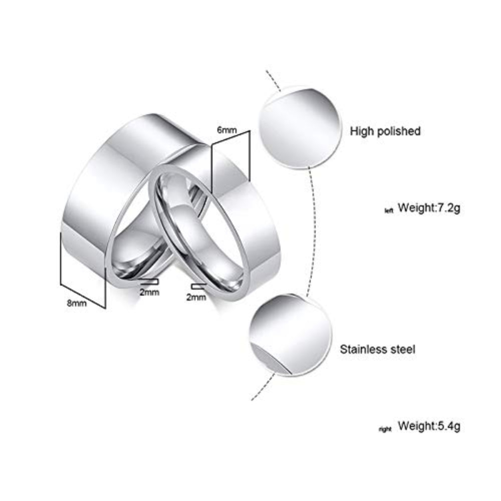 Rockyu 指輪 ステンレス製 6mm 8mmリング ブラック ゴールド シルバー 鏡面仕上げ 金属アレルギー対応