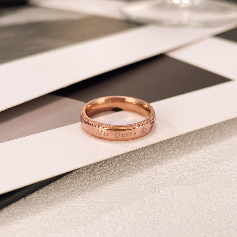 Rockyu ペアリング メンズ＆レディース サファイア風ジルコニア 彫刻入りステンレスリング