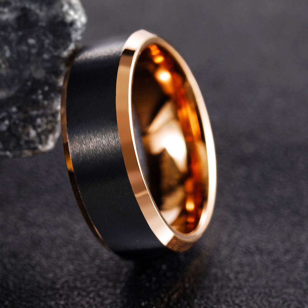Rockyu タングステンリング メンズ マットブラック×ローズゴールド 8mm幅リング