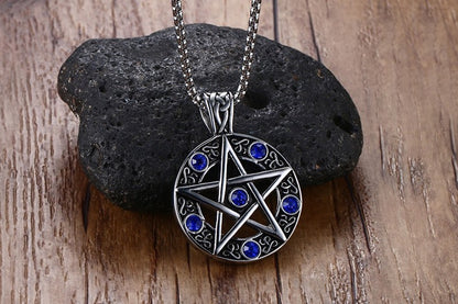 Rockyu メンズ ペンタグラムネックレス シルバー ステンレス製 守護魔除け 五芒星 ペンダント チェーン付き