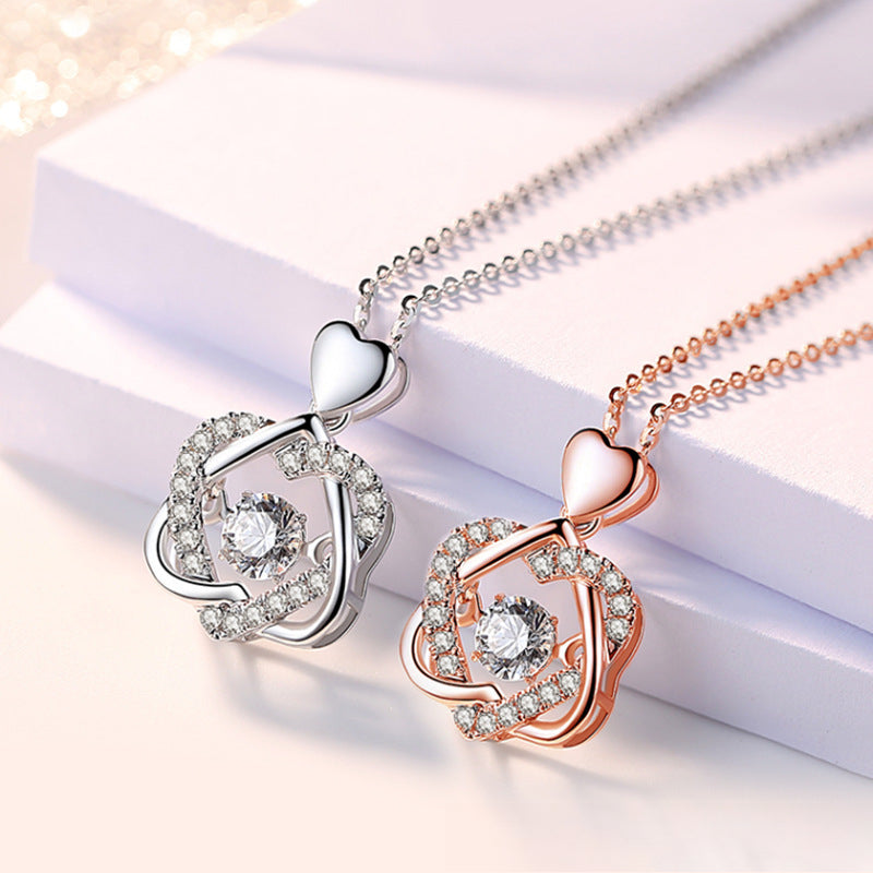 Rockyu ネックレス レディース 18金 ピンクゴールド ハートモチーフ ペンダント シルバー925 大きめ ジルコニア 星型チャーム付き 華やか アクセサリー