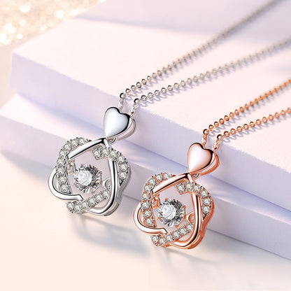 Rockyu ネックレス レディース 18金 ピンクゴールド ハートモチーフ ペンダント シルバー925 大きめ ジルコニア 星型チャーム付き 華やか アクセサリー