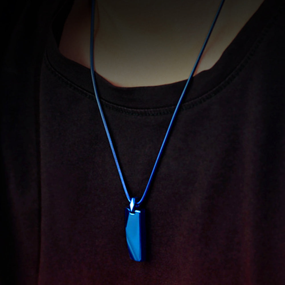 Rockyu メンズネックレス スティックプレートペンダント タングステン風デザイン シルバー ブラック ブルー おしゃれ ステンレス製