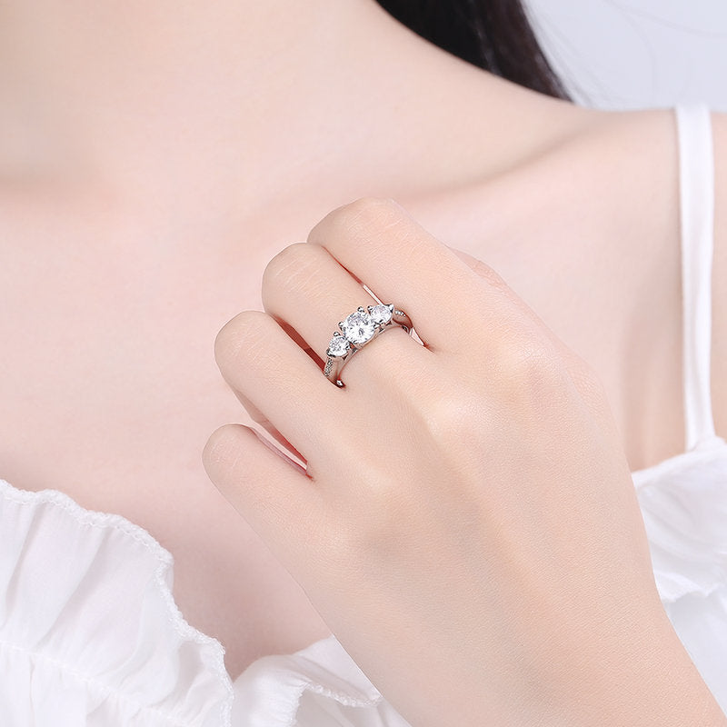 Rockyu モアサナイトD色1カラット 六爪セッティング オープンリング レディース シルバー調