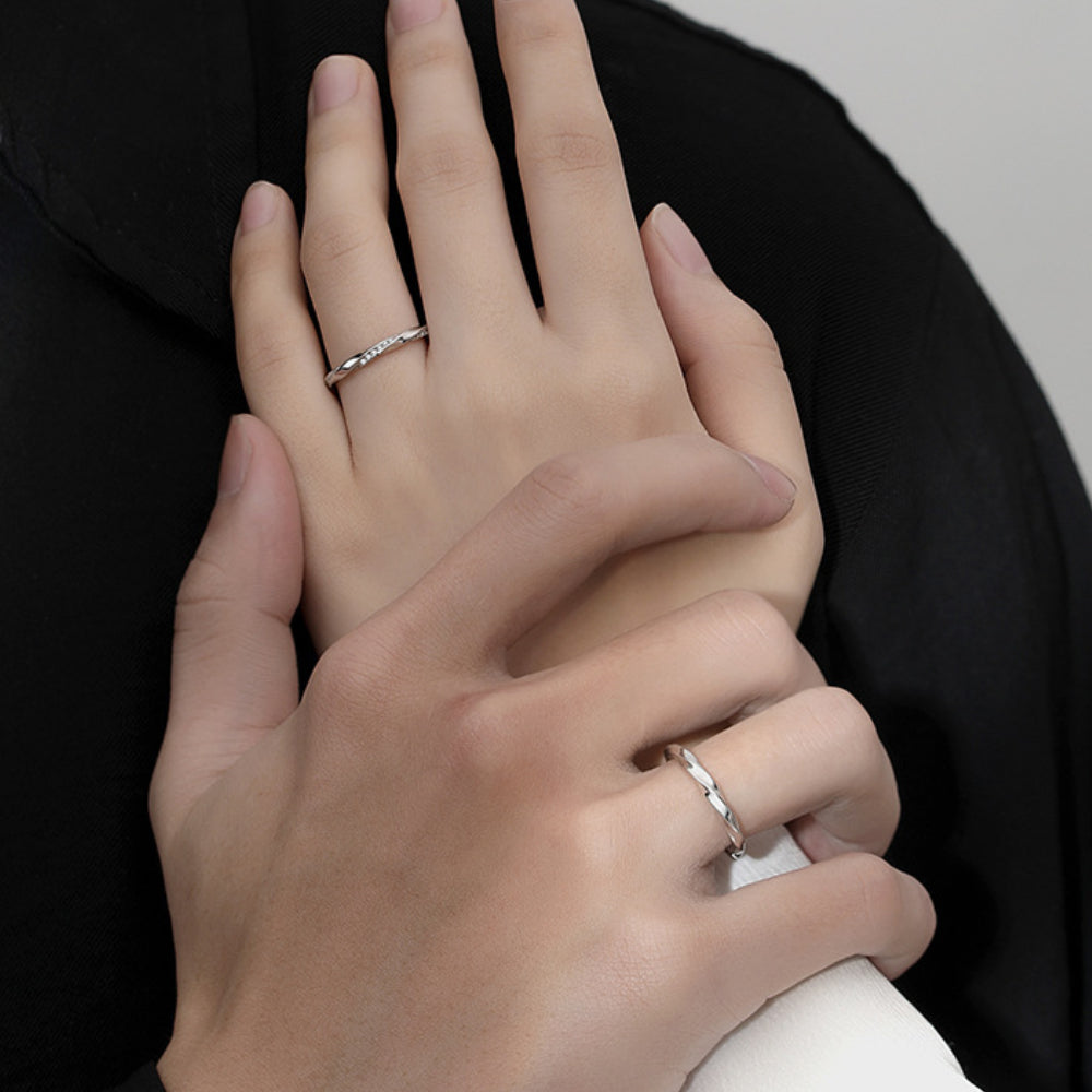 Rockyu ペアリング シルバー925 プラチナ仕上げ ピンクゴールド カップル用 フリーサイズ