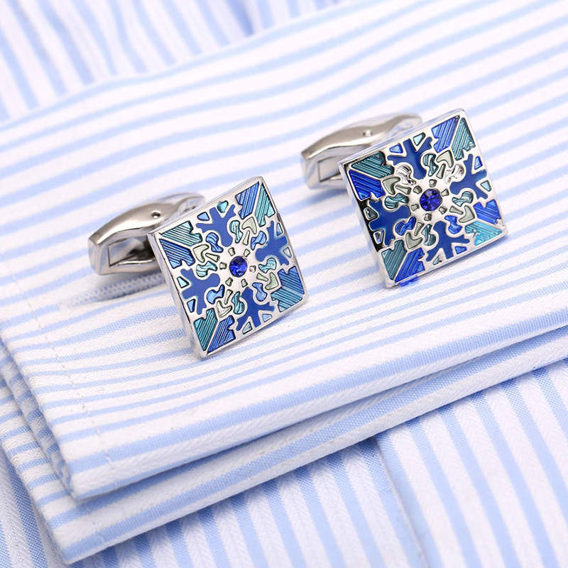 Rockyu カフスボタン メンズ 星模様 ブルー シルバー スクエア 和柄 ステンレス製
