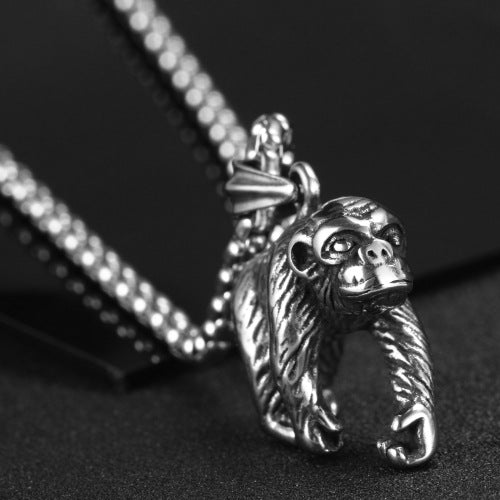 Rockyu ゴリラモチーフネックレス｜ステンレス製リアル造形メンズペンダント