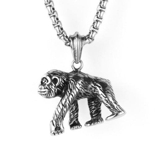 Rockyu ゴリラモチーフネックレス｜ステンレス製リアル造形メンズペンダント