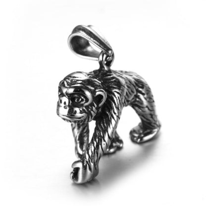 Rockyu ゴリラモチーフネックレス｜ステンレス製リアル造形メンズペンダント