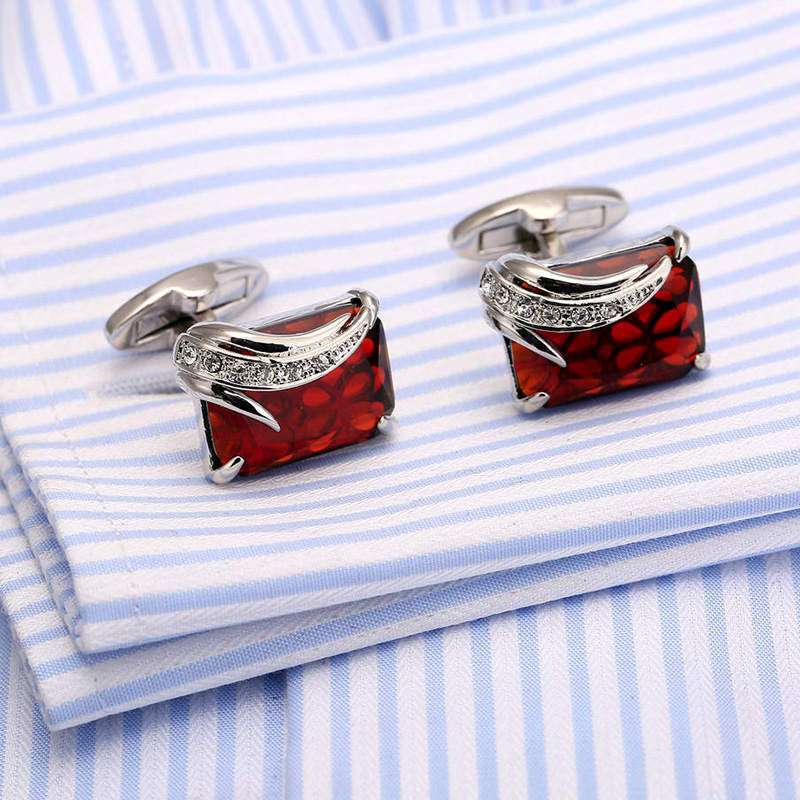 Rockyu カフスボタン メンズ 長方形ストーン 翼モチーフ ジルコニア装飾 ビジネス＆パーティー用