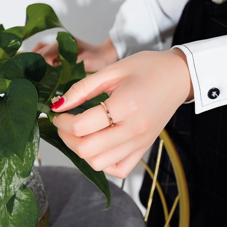 Rockyu 2mmリング シンプル キュービックジルコニア ステンレス 指輪 ピンクゴールド/シルバー