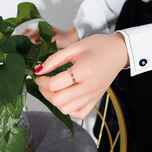 Rockyu 2mmリング シンプル キュービックジルコニア ステンレス 指輪 ピンクゴールド/シルバー