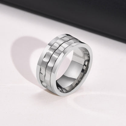 Rockyu ステンレススチールスピンリング 9mm幅 メンズ チタン風ギアデザイン