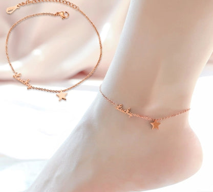 Rockyu アンクレット レディース ピンクゴールド 星モチーフ 18Kステンレス製 おしゃれ ギフト