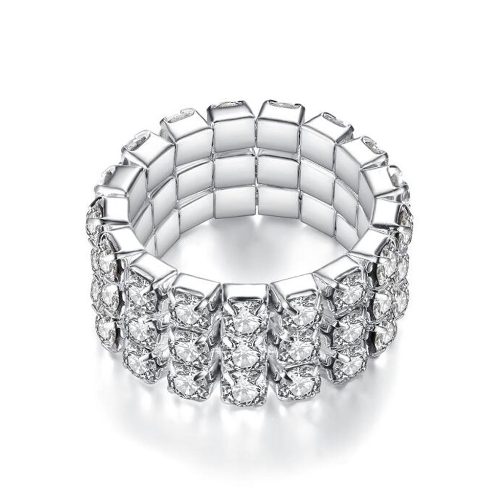 Rockyu レディース フリーサイズリング ジルコニア シルバー 弾力テニスリング