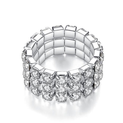 Rockyu レディース フリーサイズリング ジルコニア シルバー 弾力テニスリング